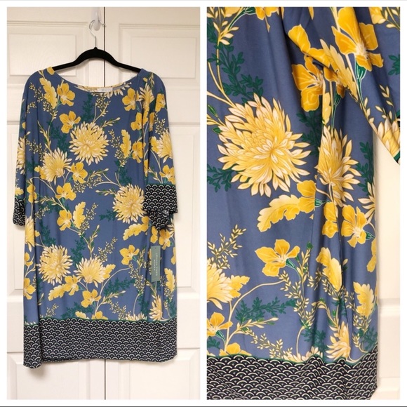 London Times Blue Floral Mixed Print Print Dress - Picture 5 of 5